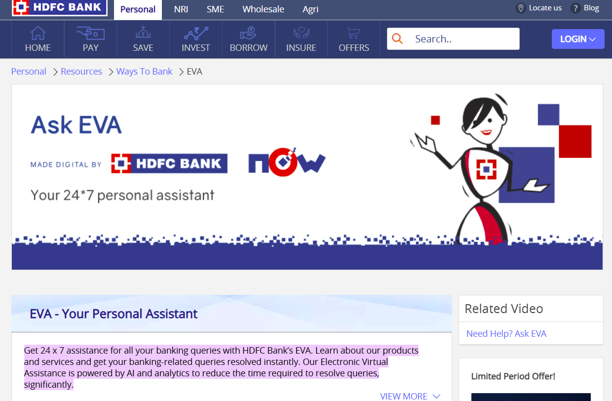 HDFC Bank's AI chatbot Eva